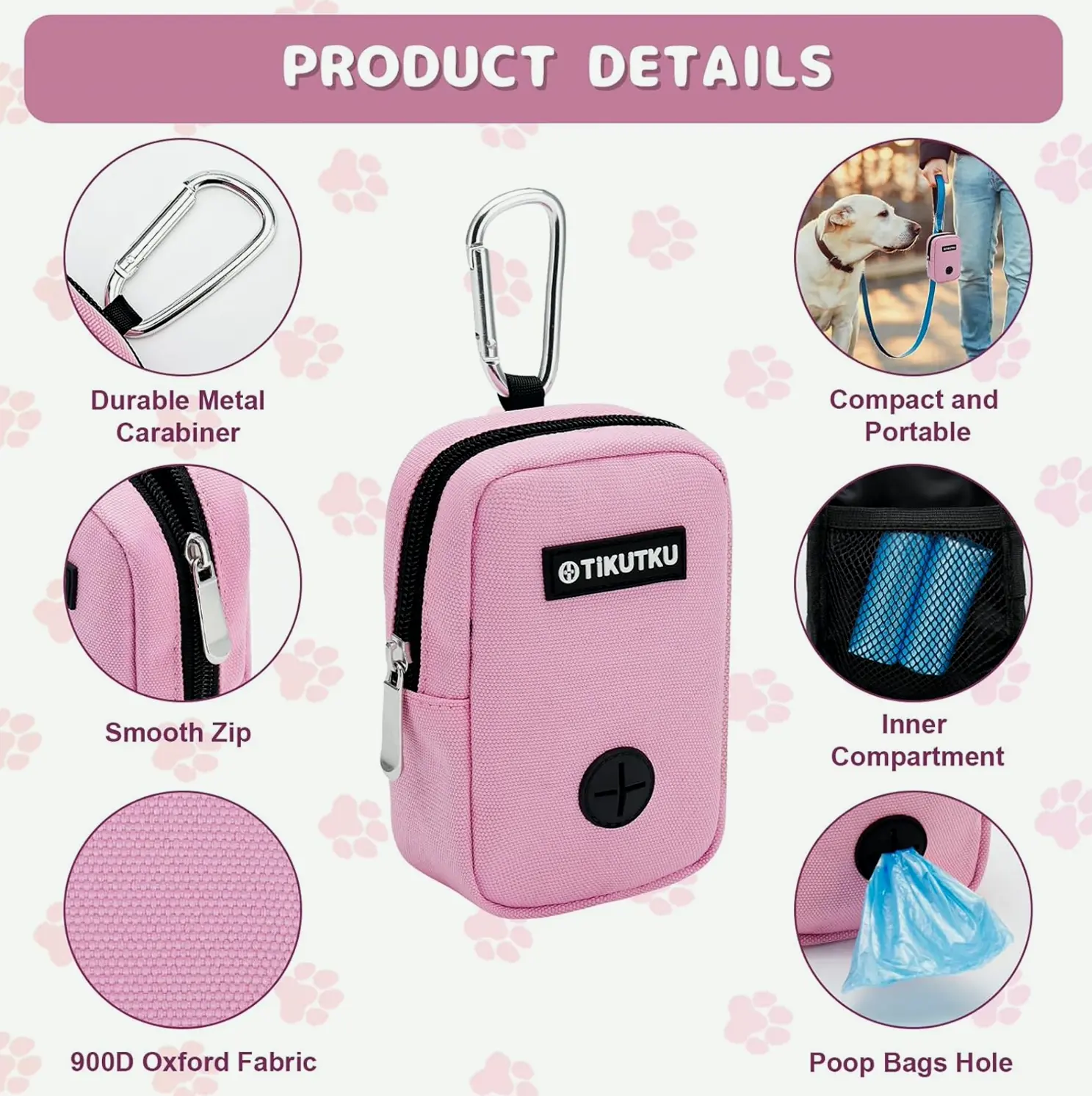 Pet Treat Bag with Strap Clip (Pinky)