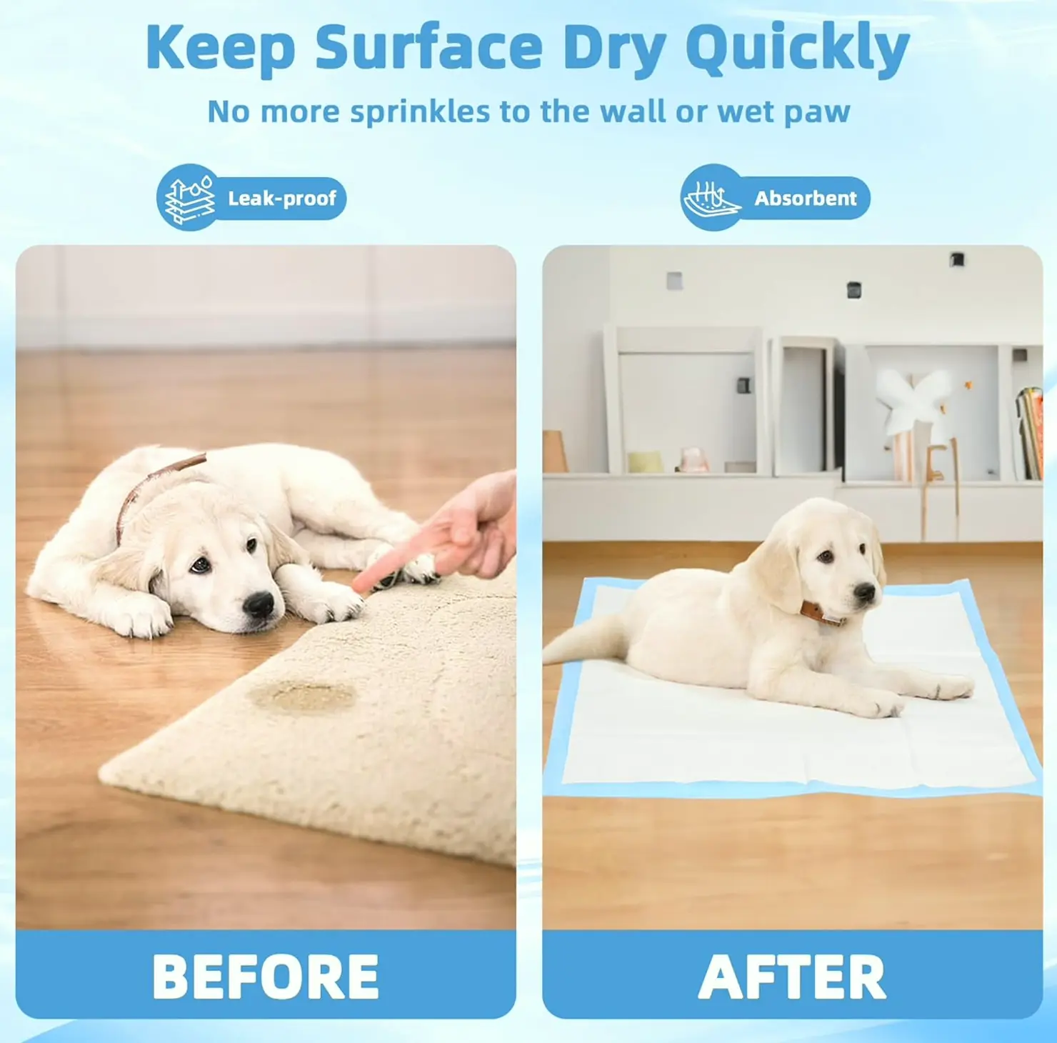 Doggie Pads 24x36 in 60pcs, Leak-Proof Thickened Potty Training Mats