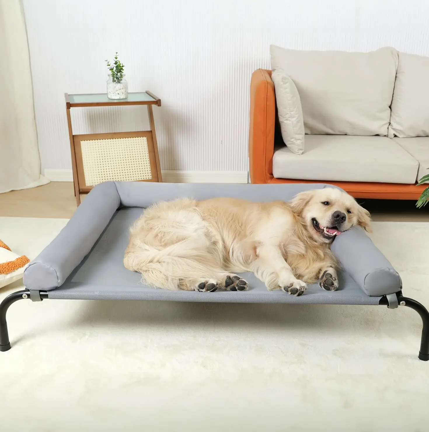 Cooling Raised Dog Bed with Pillows, Portable, Washable, Durable Netting & Steel Structure
