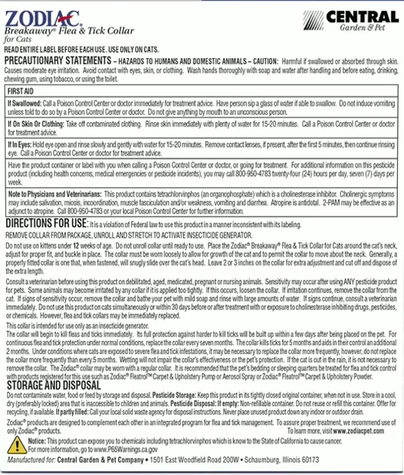 Zodiac Escape Parasite and Tick Collar for Felines, 13\"