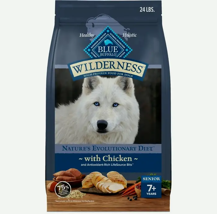 Blue Buffalo Wilderness Elderly Canine Food, High Protein, Chicken Flavor, 24-lb. Pack