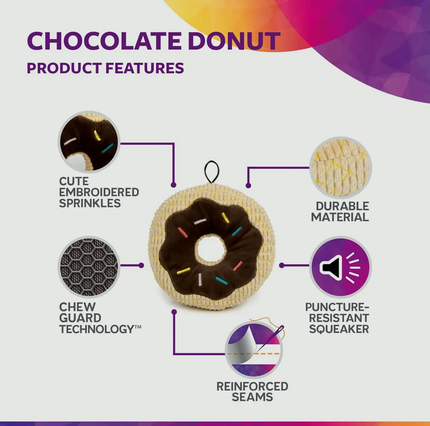 Sturdy Chocolate Donut Squeaky Stuffed Dog Toy, Large