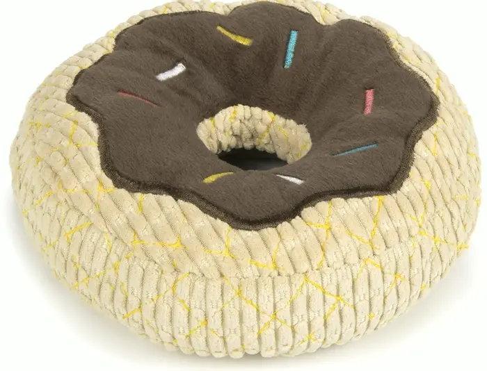 Sturdy Chocolate Donut Squeaky Stuffed Dog Toy, Large