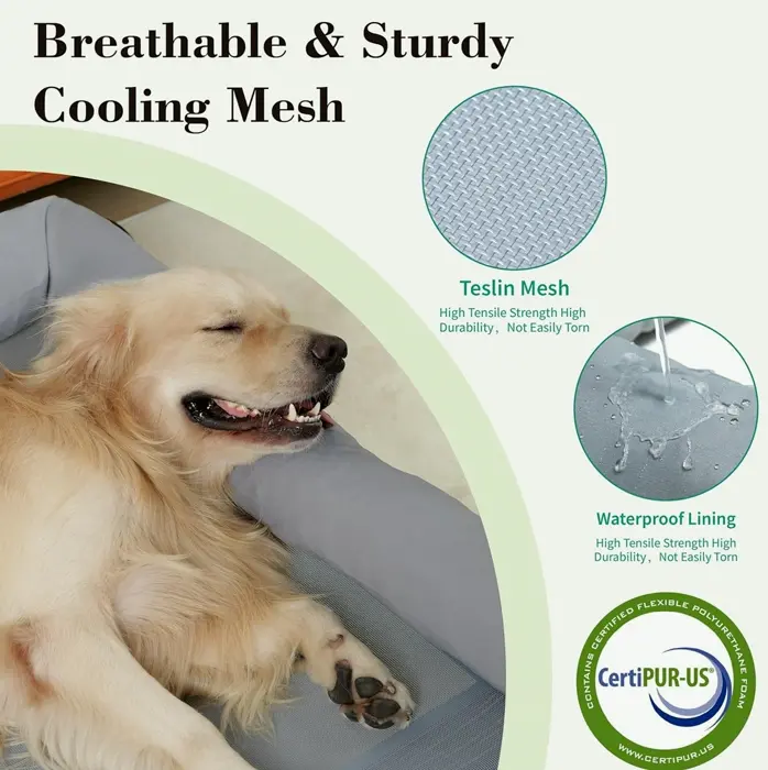 Cooling Raised Dog Bed with Pillows, Portable, Washable, Durable Netting & Steel Structure
