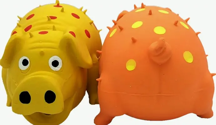 Two Set of Rubber Porcine Pet Toys that Oink for Various Dog Sizes