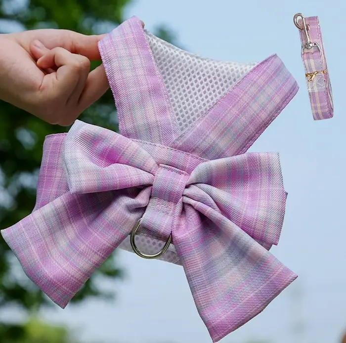 Pet Leash Set with Cute Plaid Design