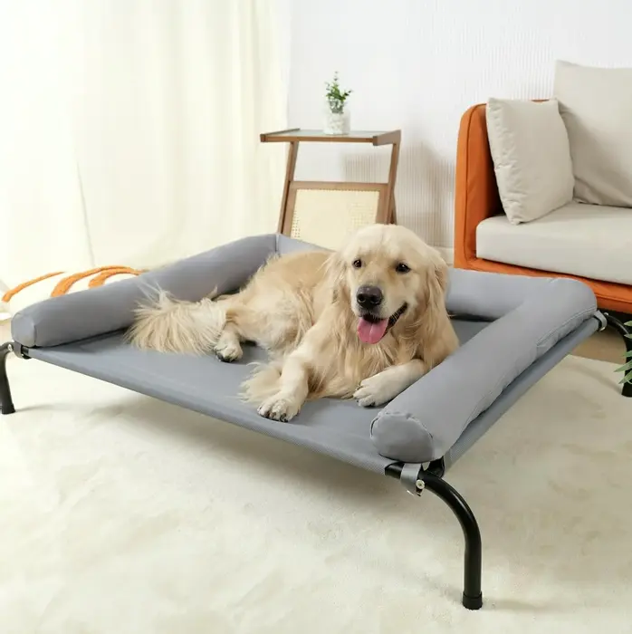 Cooling Raised Dog Bed with Pillows, Portable, Washable, Durable Netting & Steel Structure