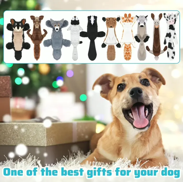 Ten Squeaky Dog Playthings, No-Fill Plush Chew Collection