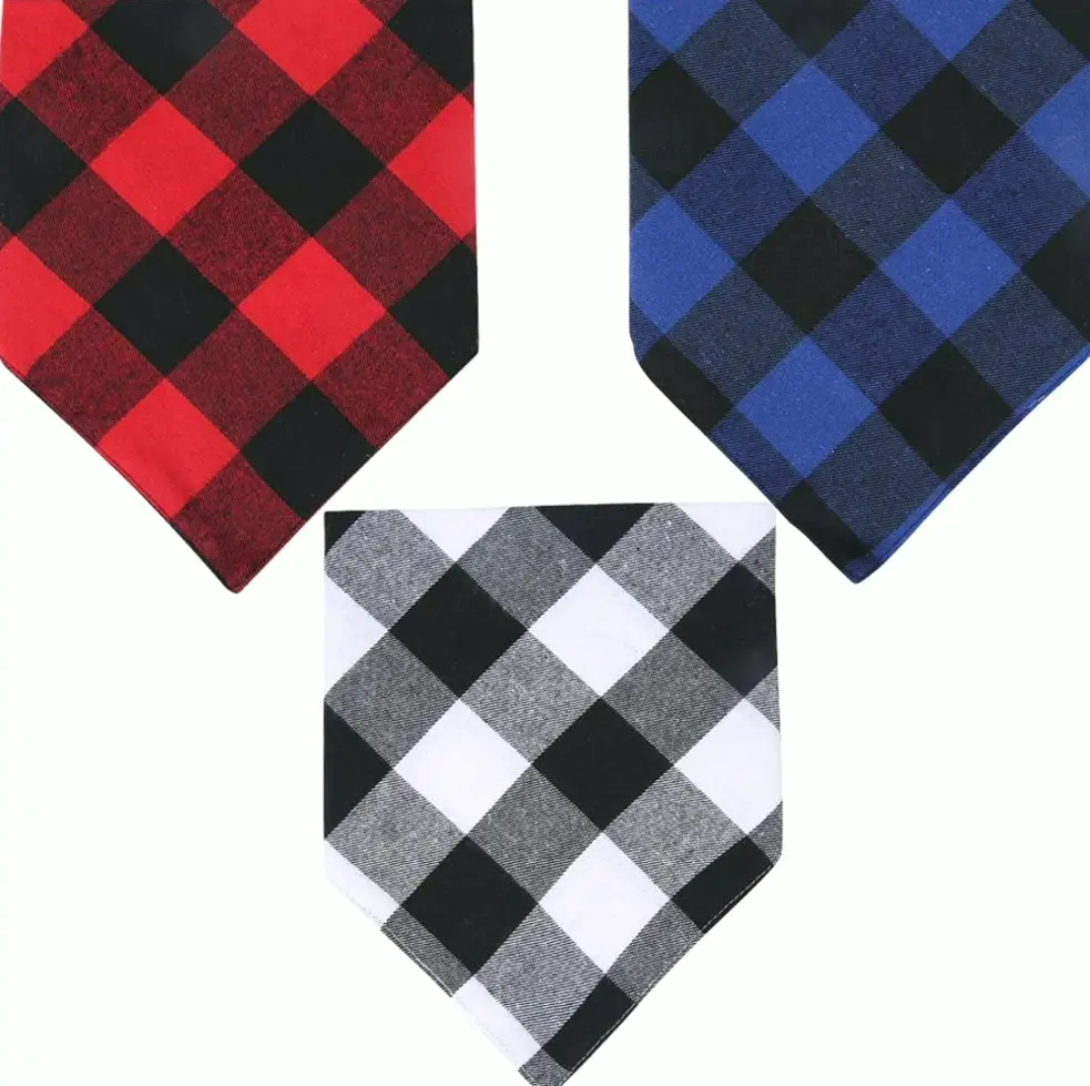 3 Set Pet Bandana Plaid Dual-Sided Triangular Bibs Accessories for Dogs Cats Animals XL