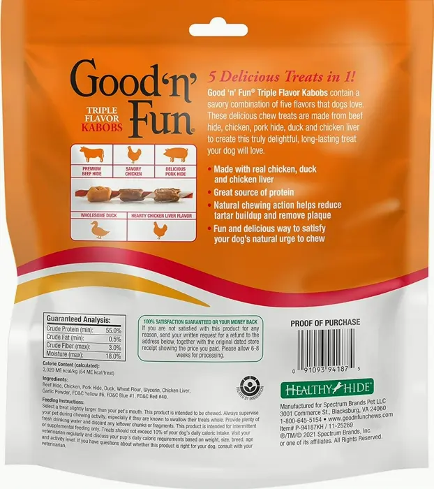 Flavorful Rawhide Kabobs for Canines, 24 oz 36 pieces Double Pack