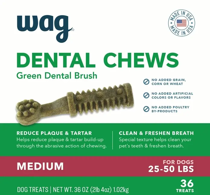 Online Label - Wag Tooth Dog Chews for Oral Hygiene - Medium, No Flavor, 36 Count (Pack of 1)