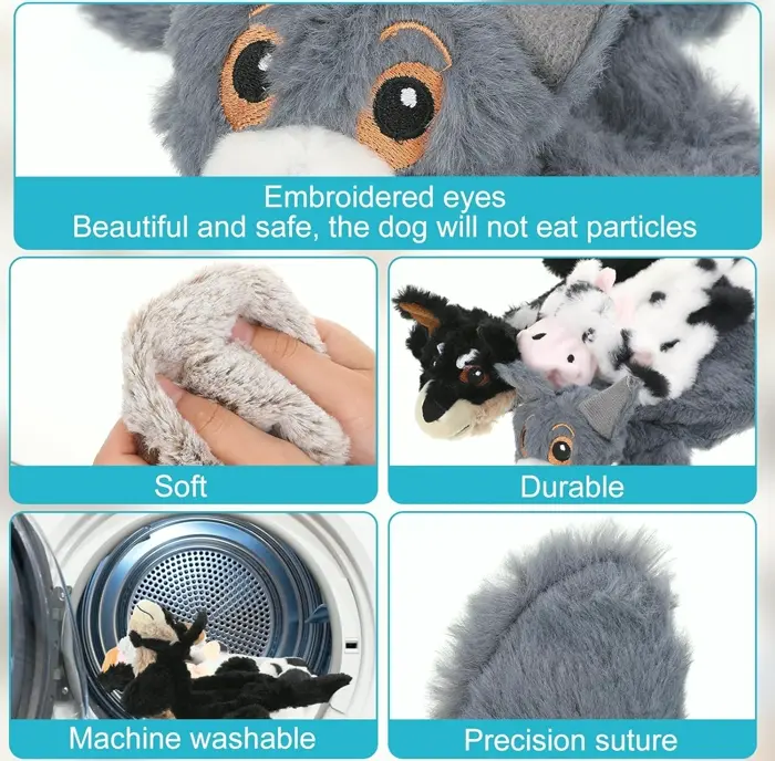 Ten Squeaky Dog Playthings, No-Fill Plush Chew Collection