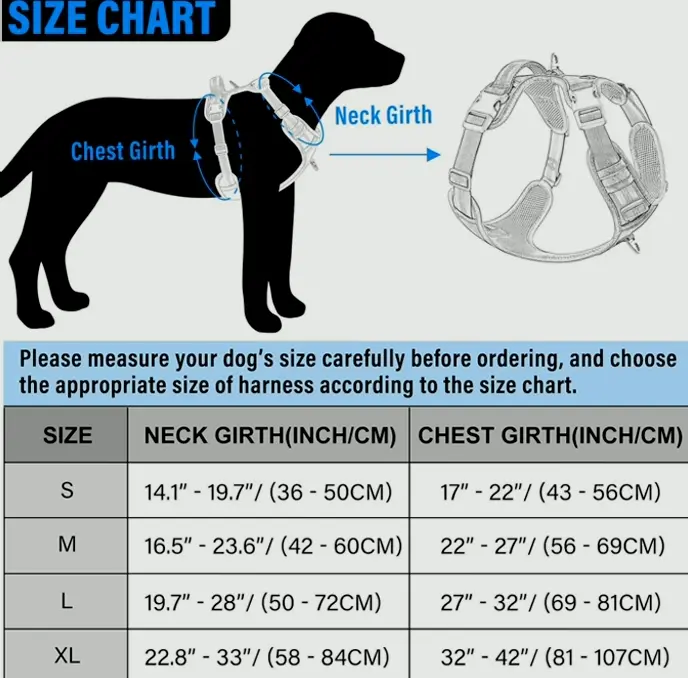 Anti-Pull Dog Harness with Quick-Release Neck Clip, Reflective & Adjustable, Cyan, Medium