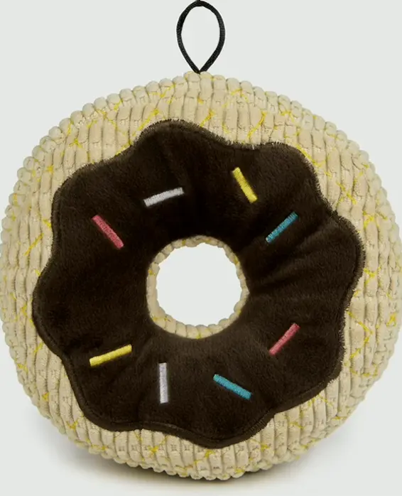 Sturdy Chocolate Donut Squeaky Stuffed Dog Toy, Large