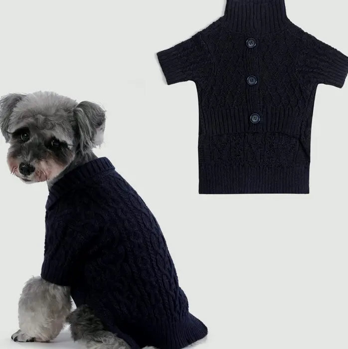 Knitted Dog Sweater Winter Coat Traditional Knit Dog Clothing Blue S
