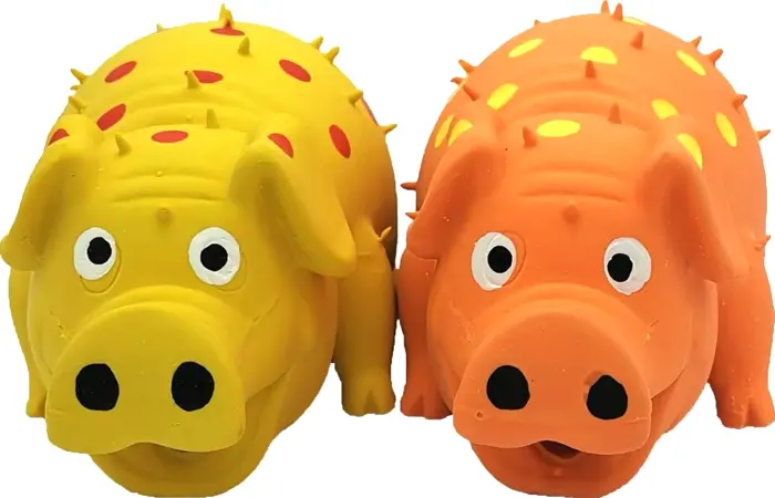 Two Set of Rubber Porcine Pet Toys that Oink for Various Dog Sizes
