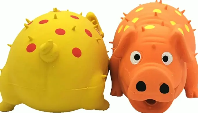 Two Set of Rubber Porcine Pet Toys that Oink for Various Dog Sizes