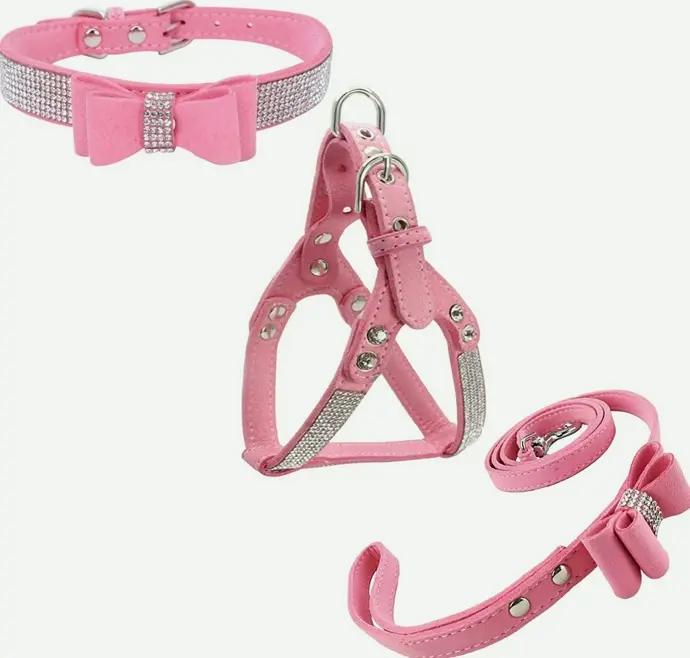 Bowtie Puppy Collar Kit with Harnessing & Lead - Blush
