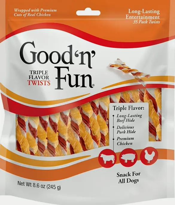 Good 'n' Fun Triple-Flavor Twist Treats for Dogs, Thirty-Five Count