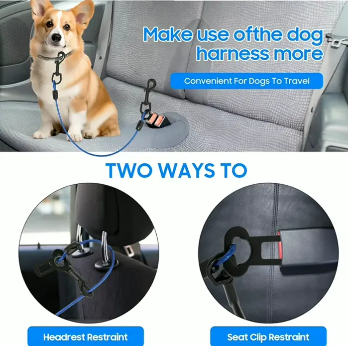 Dog Vehicle Seatbelt, Chew-Resistant Safety Restraint
