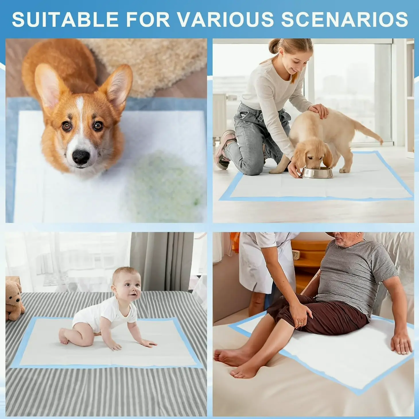 Doggie Pads 24x36 in 60pcs, Leak-Proof Thickened Potty Training Mats