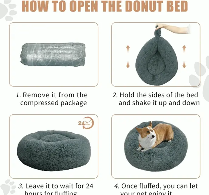 Comforting Dog Bed for Small Dogs & Cats, Washable Round Cat Cushion