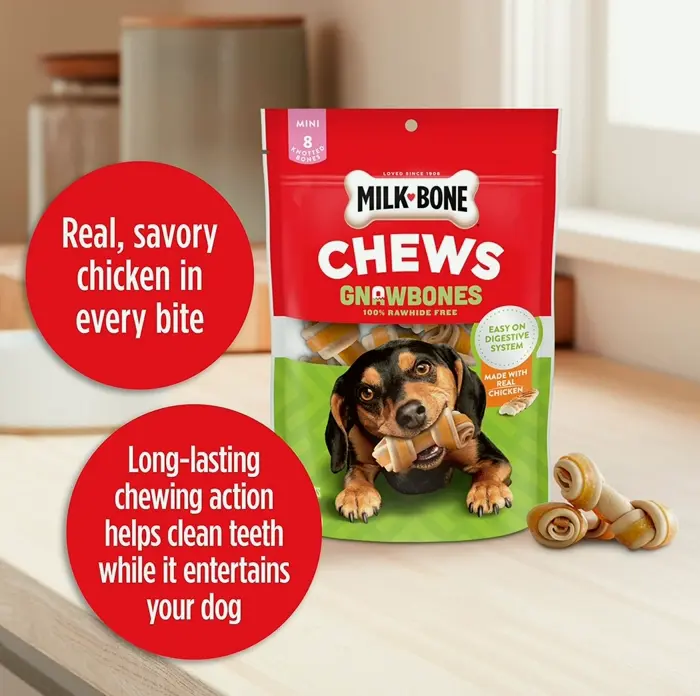 Milk Bone GnawBones: Rawhide Free Pooch Treats - Chicken Flavor, 30 Mini Knotted Bones