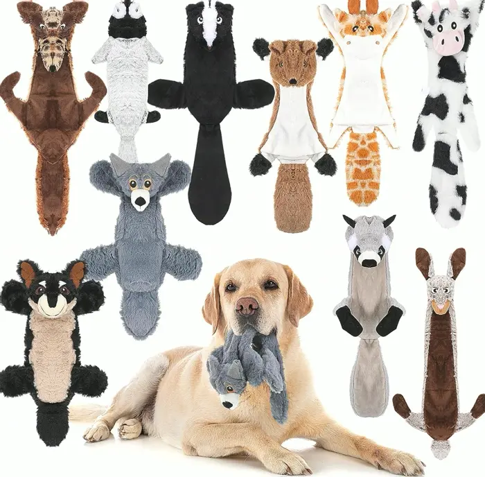 Ten Squeaky Dog Playthings, No-Fill Plush Chew Collection