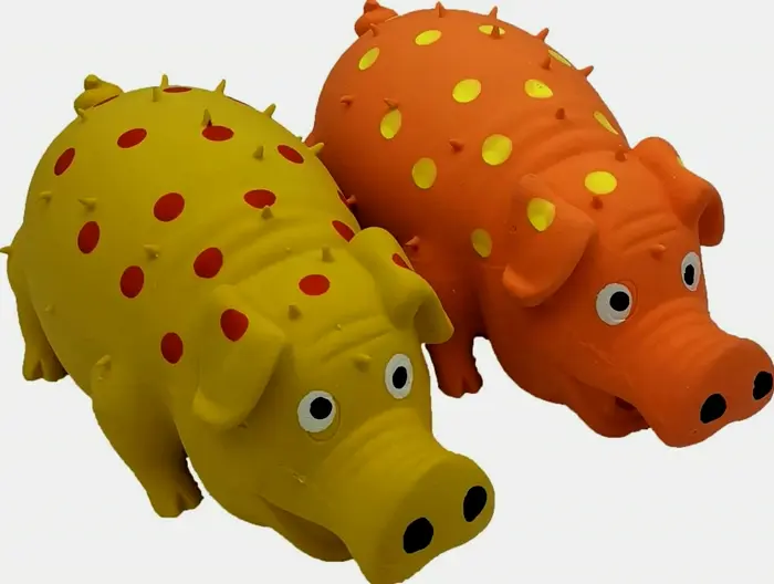 Two Set of Rubber Porcine Pet Toys that Oink for Various Dog Sizes