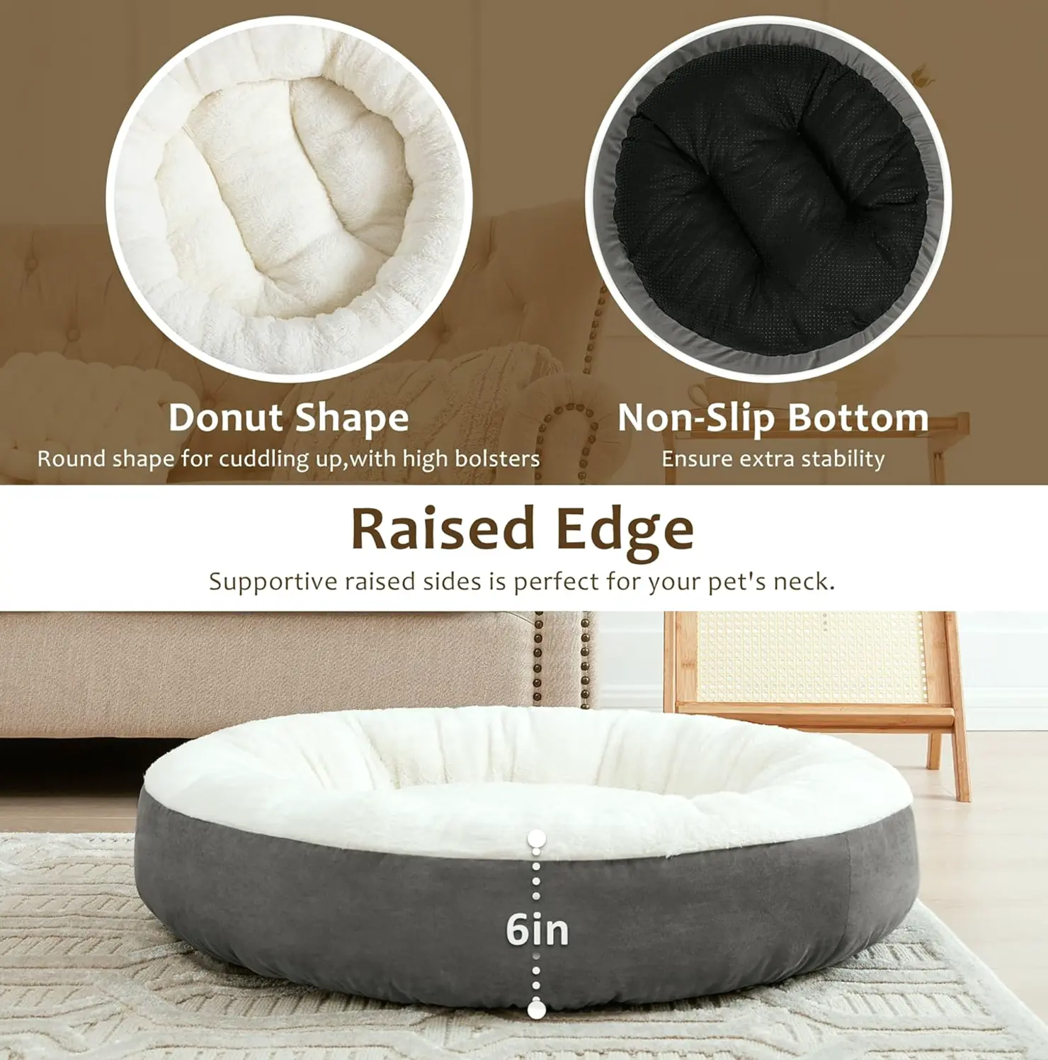 Heart's cabin Circular Donut Animal Comfort Mattress, 20in For Pets