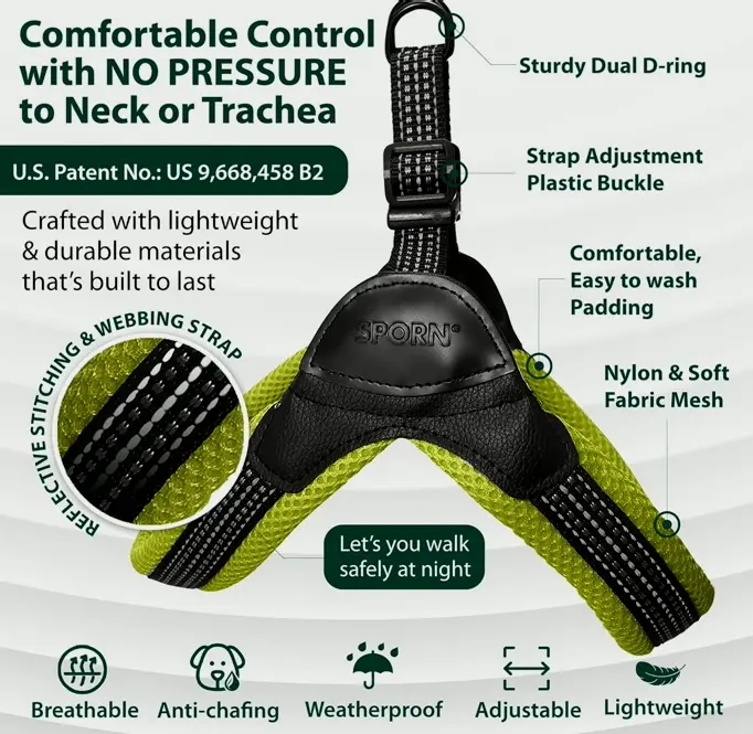 Easy-Fit Mesh Canine Harness, Large, Yellow Soft Fabric