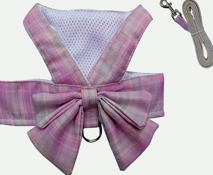 Pet Leash Set with Cute Plaid Design