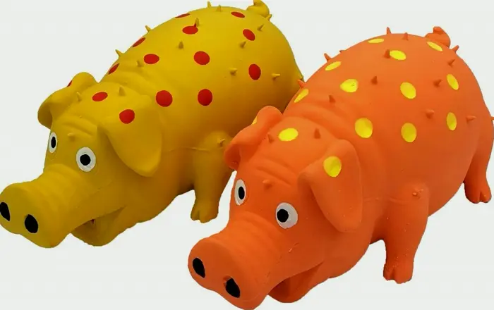Two Set of Rubber Porcine Pet Toys that Oink for Various Dog Sizes