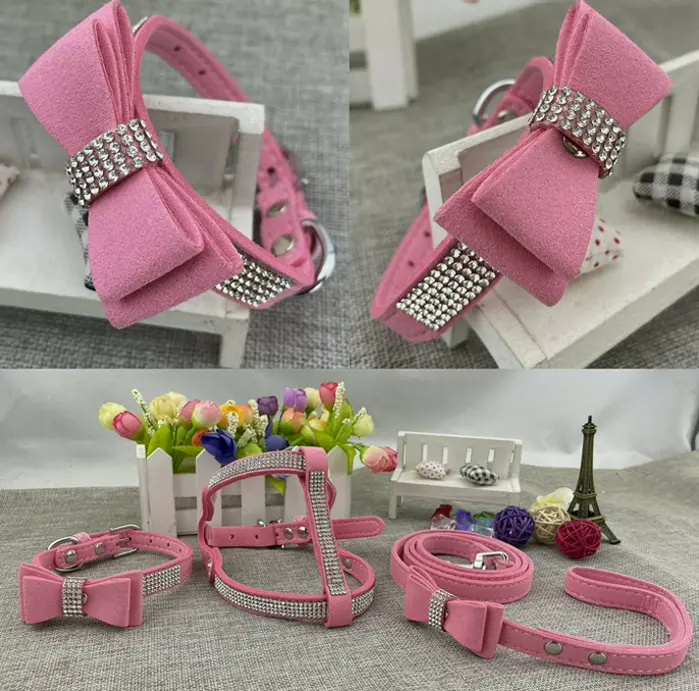Bowtie Puppy Collar Kit with Harnessing & Lead - Blush