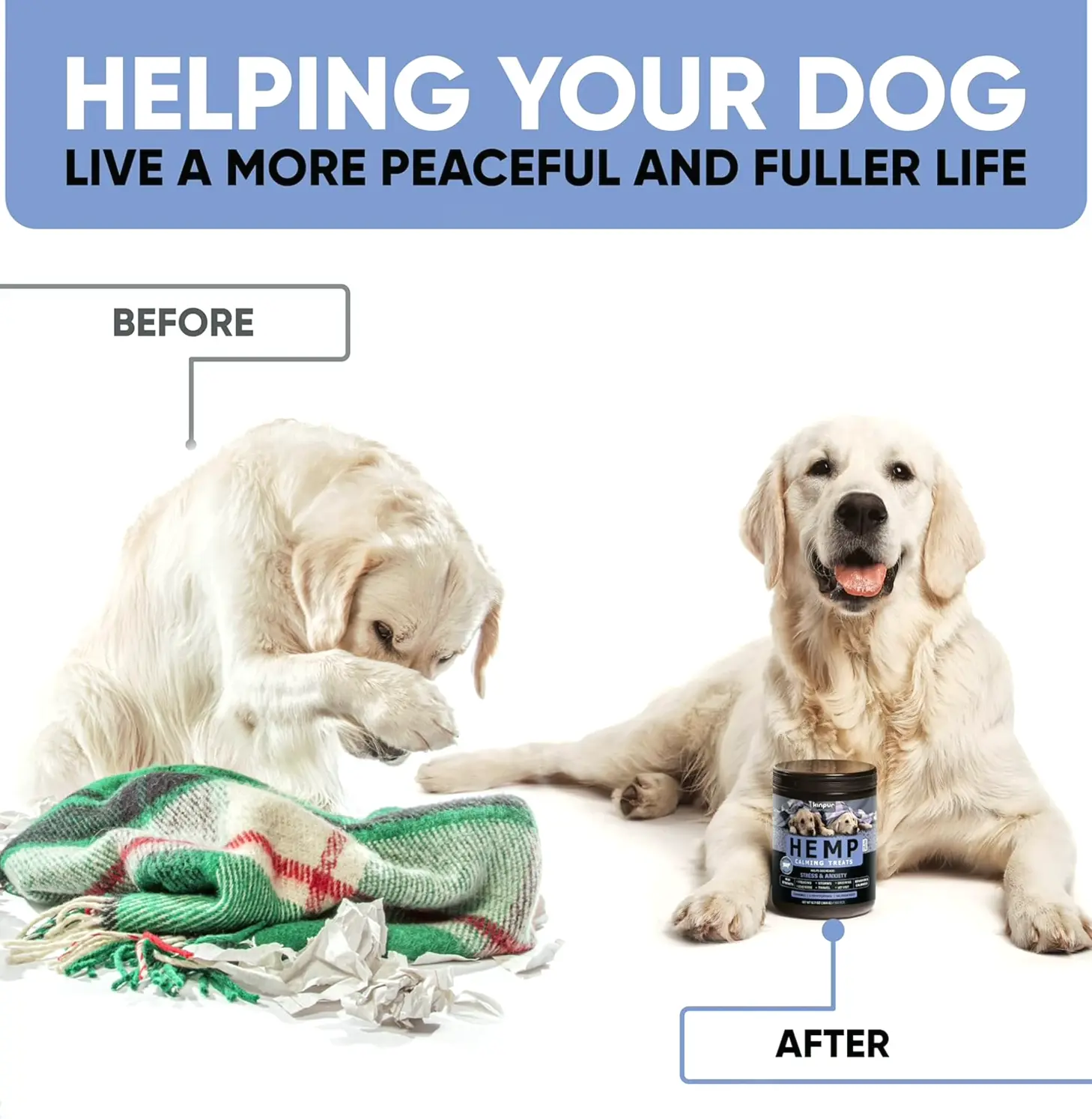 Soothing Treats for Dogs - with Hemp Extract, Valerian Root, Vitamin B - Anxiety Relief